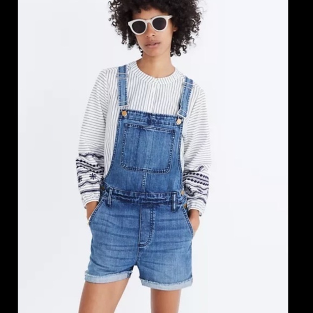 Madewell Blue Denim Short Overalls